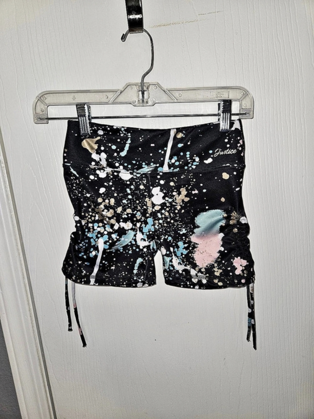 Justice Multi Black Paint Splatter Cinched Active Shorts